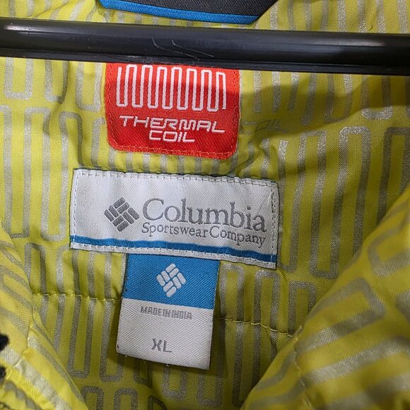 Mens Columbia Thermal Coil Hooded Jacket Black Gray Camo Waterproof Nylon XL - Picture 2 of 6